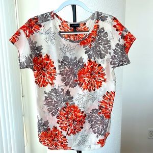 Medium Orange and Grey Floral Blouse by The Limited